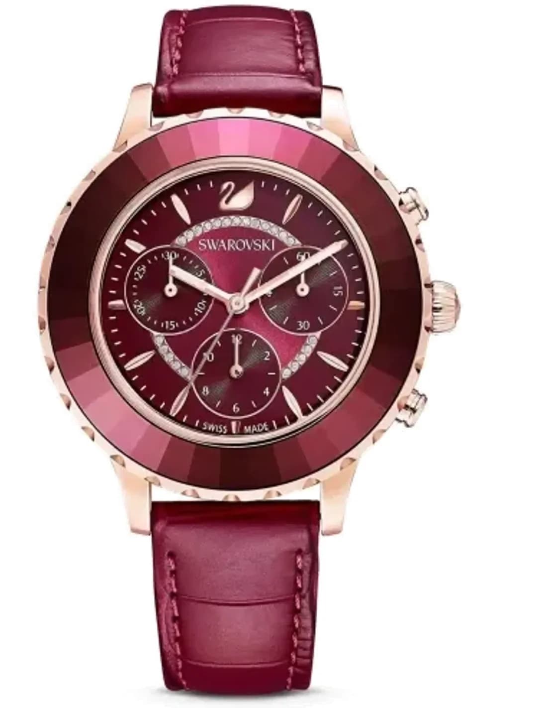 Montre Femme Swarovski Octea Lux Chrono 5547642 - Cadran et Bracelet Cuir Rouge