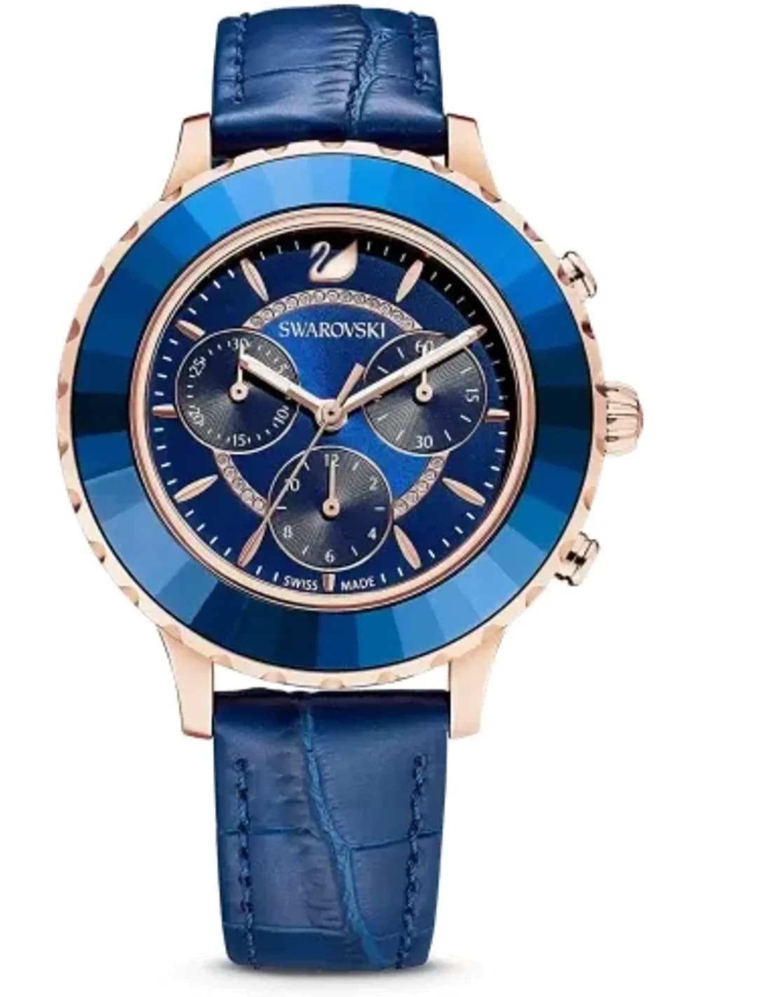 Montre Femme Swarovski Octea Lux Chrono 5563480 - Cadran et Bracelet Cuir Bleu