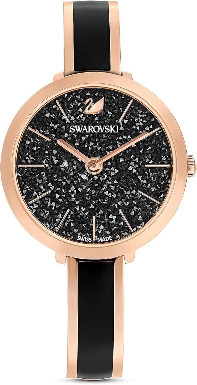 Montre Swarovski Crystalline Delight 5580530 femme cadran noir bracelet acier noir et or rose