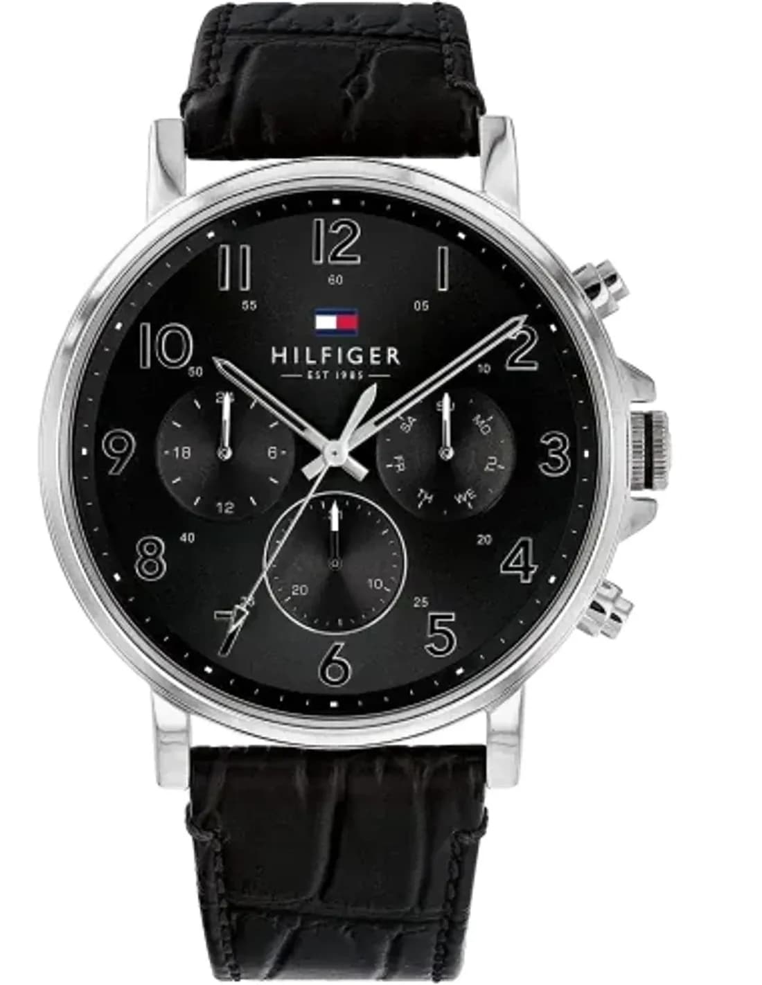 Montre Homme Tommy Hilfiger 1710381 - Cadran Noir 44mm, Bracelet Cuir Texturé Noir