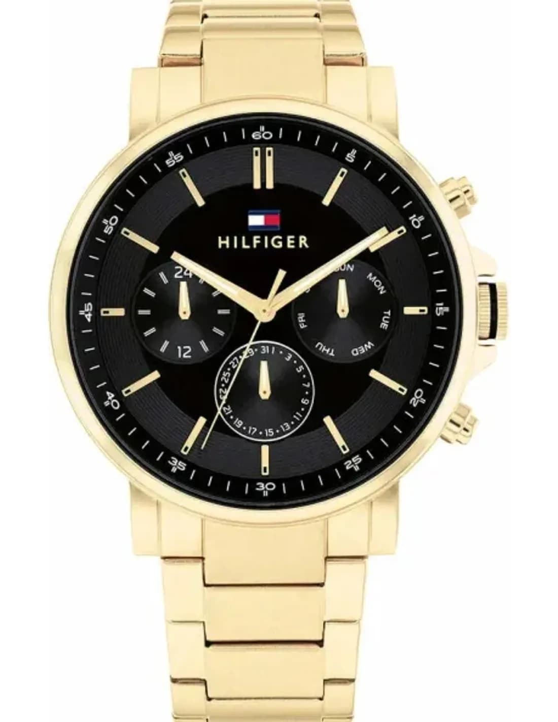 Montre Homme Tommy Hilfiger 1710589 Tyson - Boîtier et Bracelet Acier Doré, Cadran Noir Multifonctions