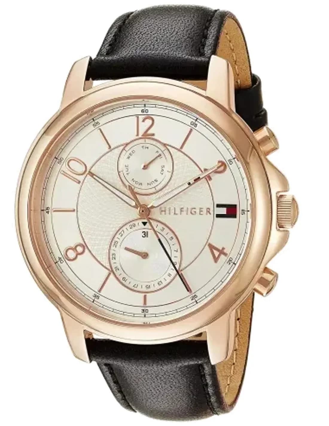 Montre Tommy Hilfiger 1781817 Femme - Cadran Blanc, Boîtier Or Rose, Bracelet Cuir Marron