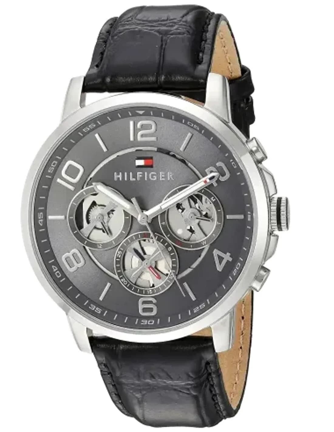 Montre Homme Tommy Hilfiger 1791289 Keagan Chronographe Cadran Gris Acier Cuir Noir