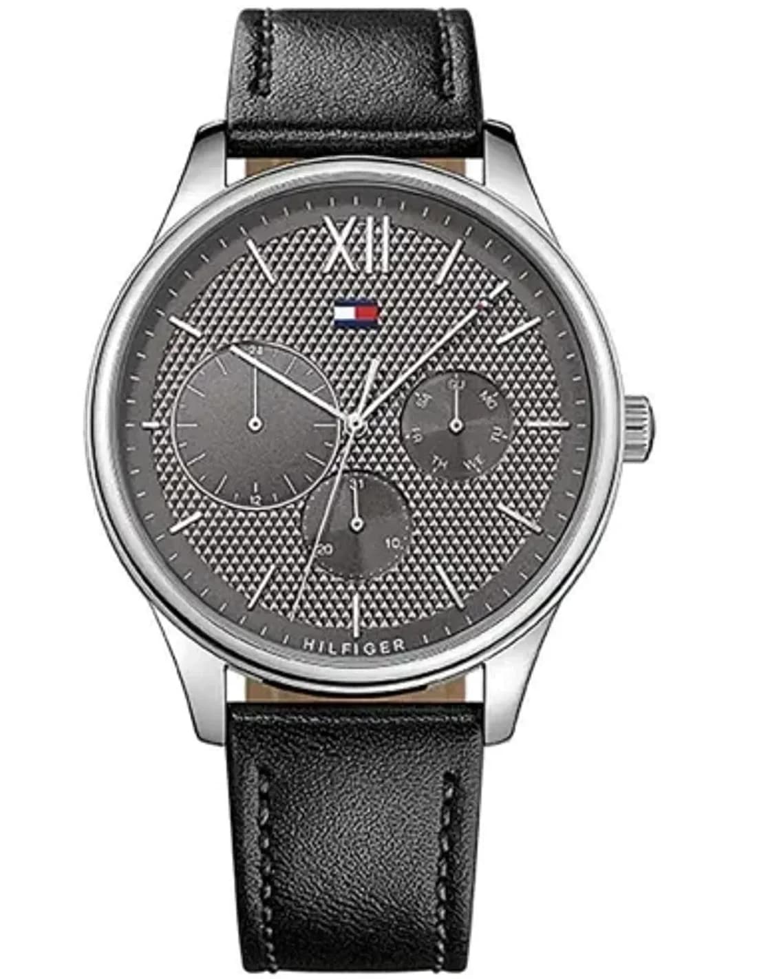 Montre Homme Tommy Hilfiger Damon 1791417 Cadran Gris Bracelet Cuir Noir