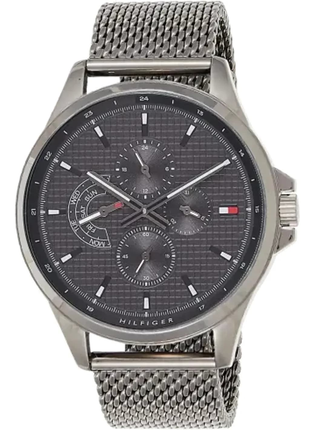 Montre Homme Tommy Hilfiger 1791613 Cadran Noir Bracelet maille milanaise Gris