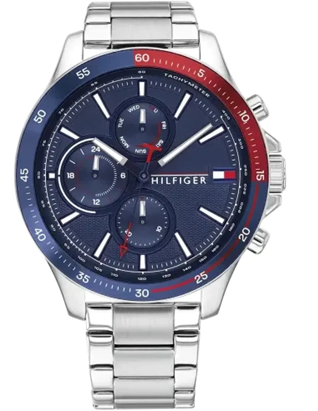 Montre Homme Tommy Hilfiger 1791718 Chronographe Acier Bicolore Bleu Rouge