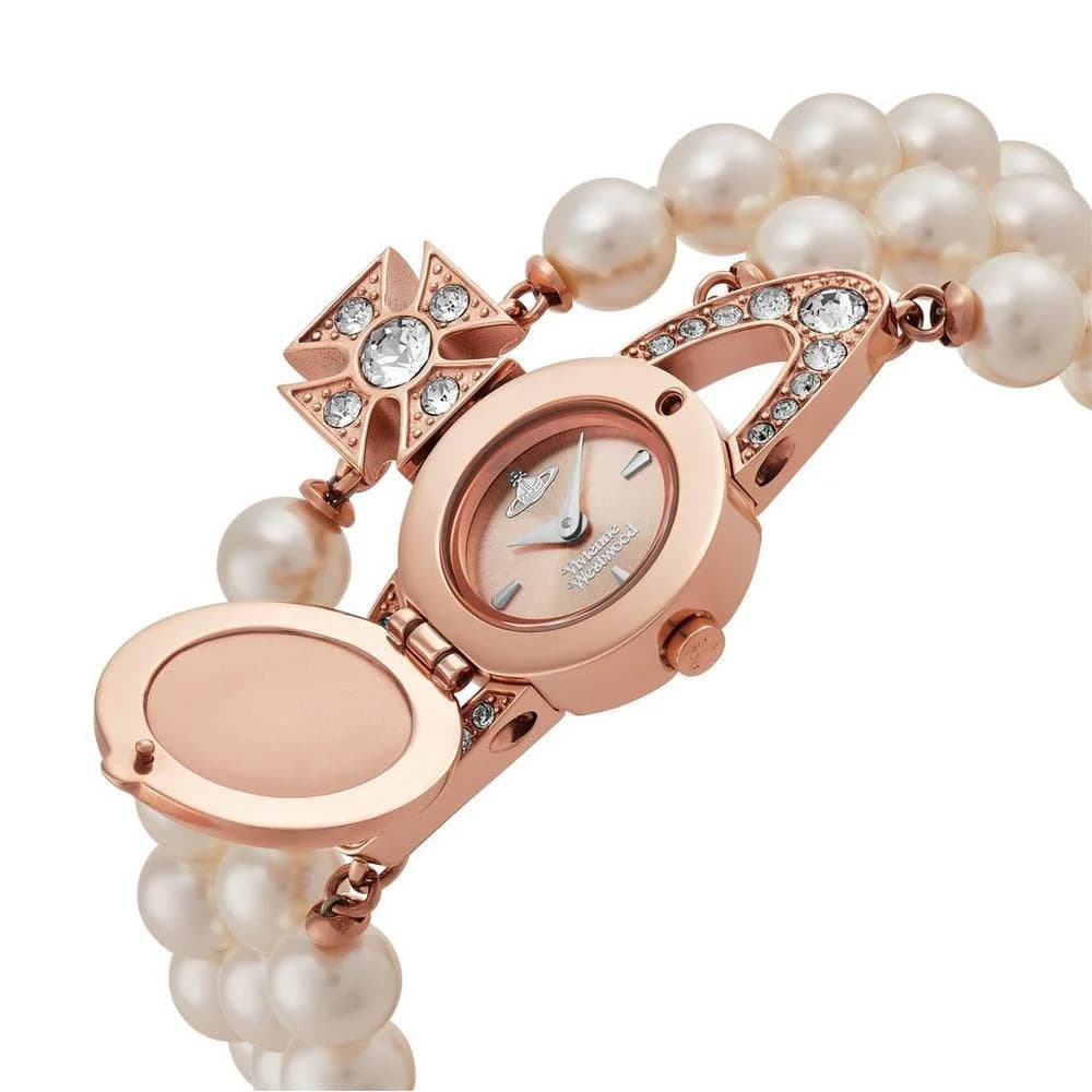 Montre Vivienne Westwood VV326PERS-RG bracelet acier blanc perles cristaux or rose