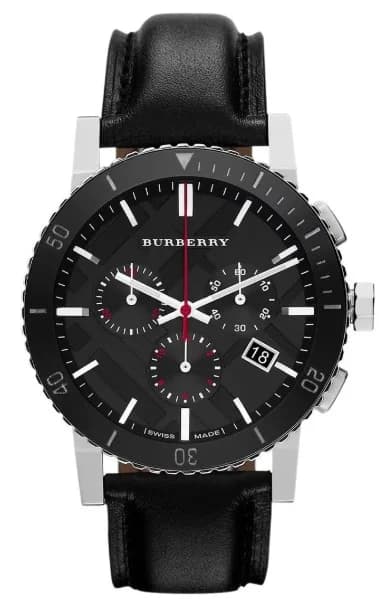 Montre Burberry BU9382 Chronographe Sport avec Bracelet en Cuir Noir