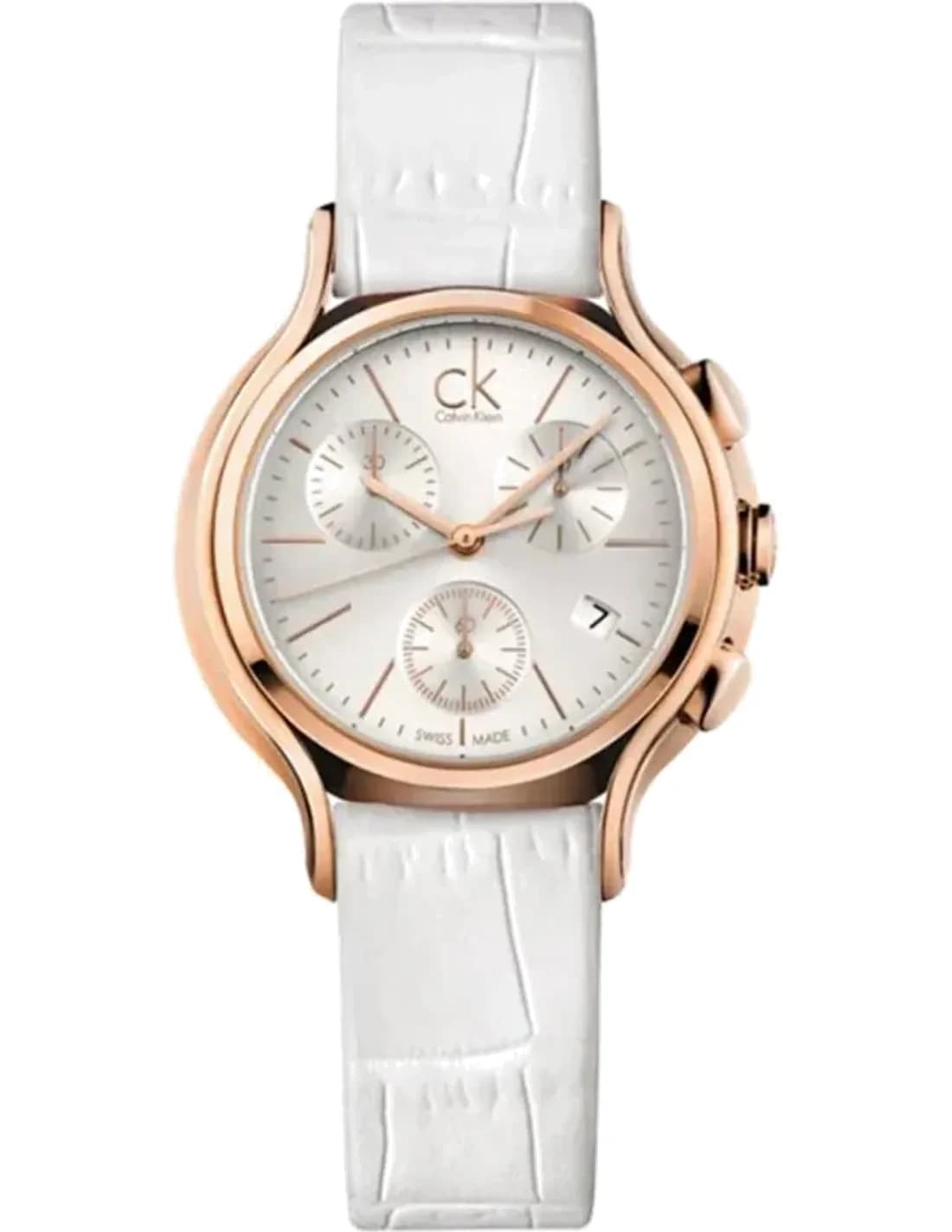 Montre Femme Calvin Klein Skirt K2U296L6 Chronographe Suisse Cuir Blanc