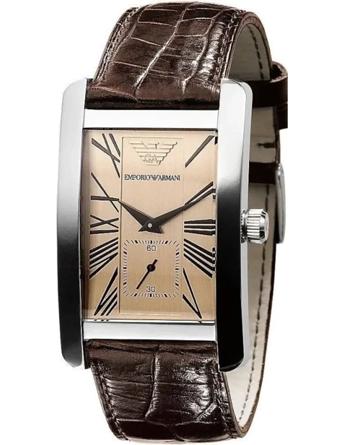 Montre Emporio Armani AR0154 Boîtier Rectangulaire et Bracelet Cuir Marron