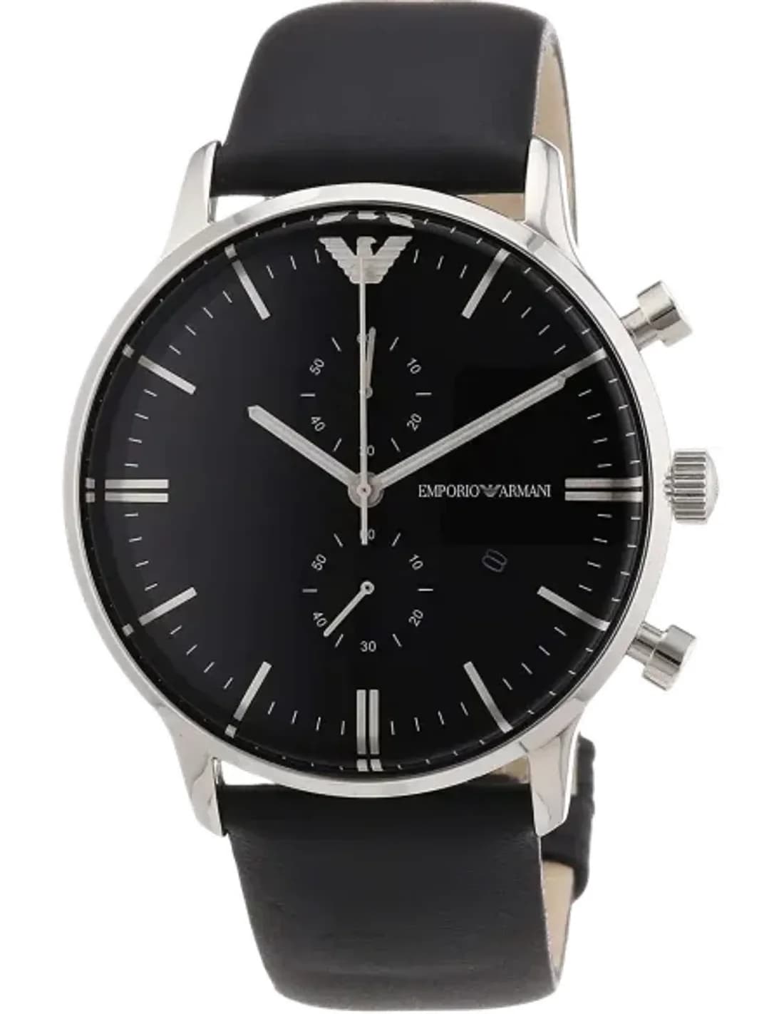 Montre Homme Emporio Armani AR0397 Chronographe en Acier et Cuir Noir