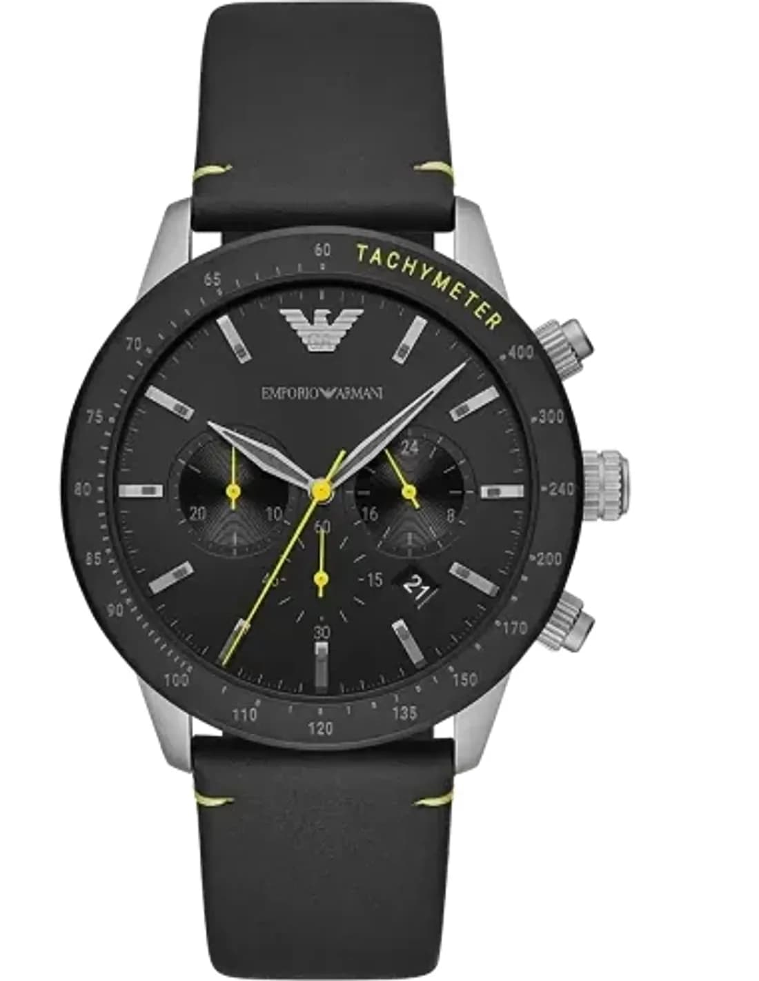 Montre Emporio Armani Mario AR11325 Chronographe sport détails jaunes