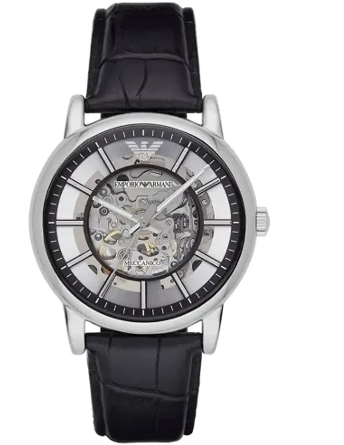 Montre Emporio Armani AR1981 Squelette Automatique en Acier et Cuir