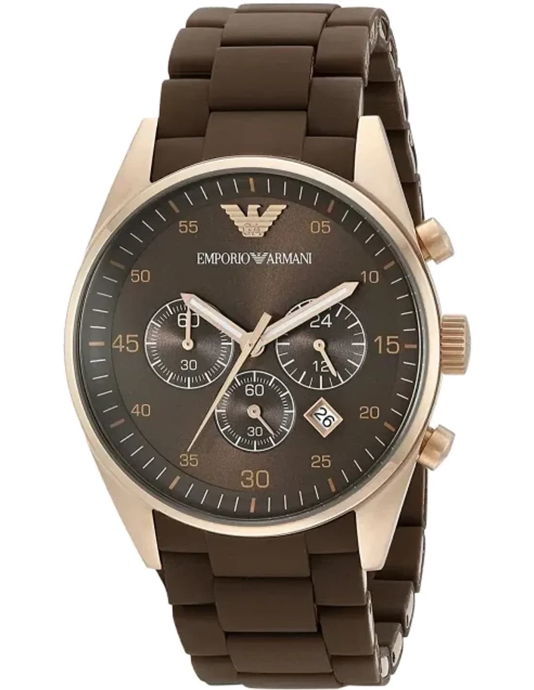 Montre Emporio Armani AR5890 Chronographe en Silicone Marron et Or Rose