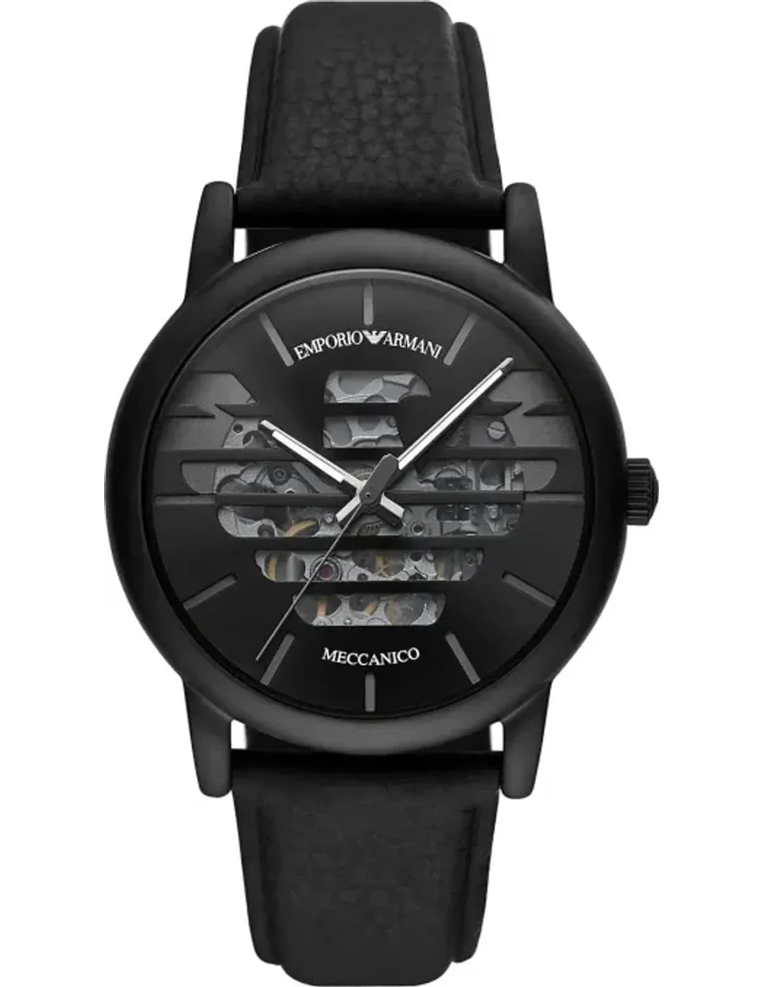 Montre Emporio Armani Meccanico AR60032 cadran squelette bracelet cuir noir