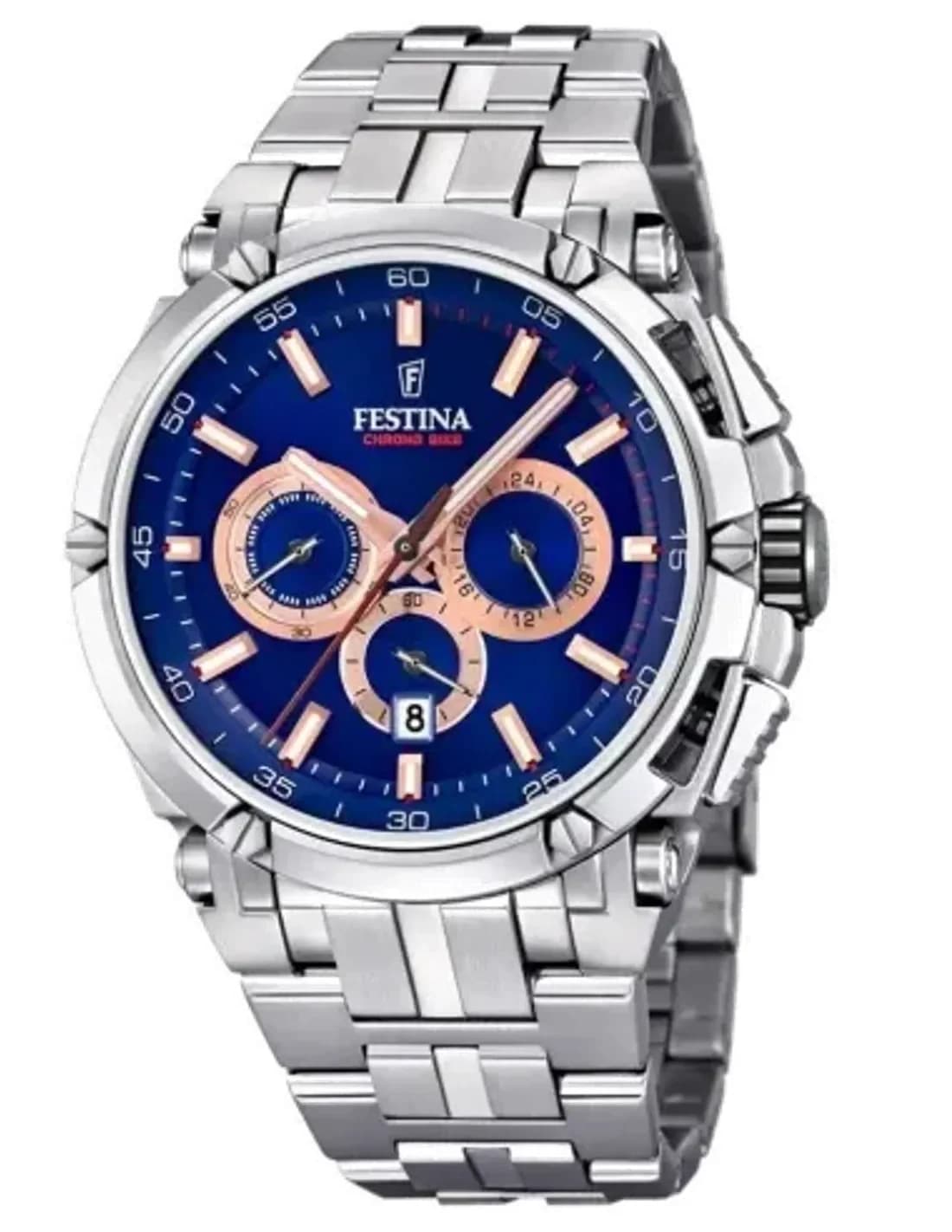 Montre Homme Festina Chrono Bike F20327/4 bracelet acier argenté cadran bleu multifonctions