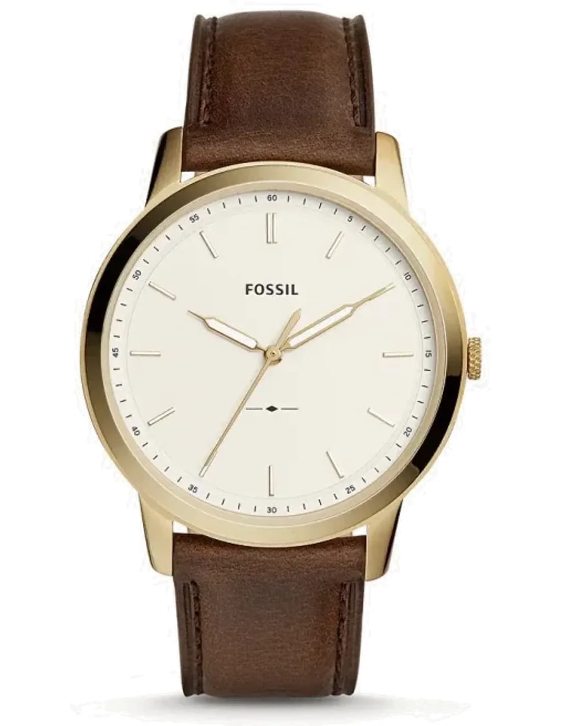 Montre pour poignet masculin Fossil FS5397 Cadran Blanc et Cuir Marron