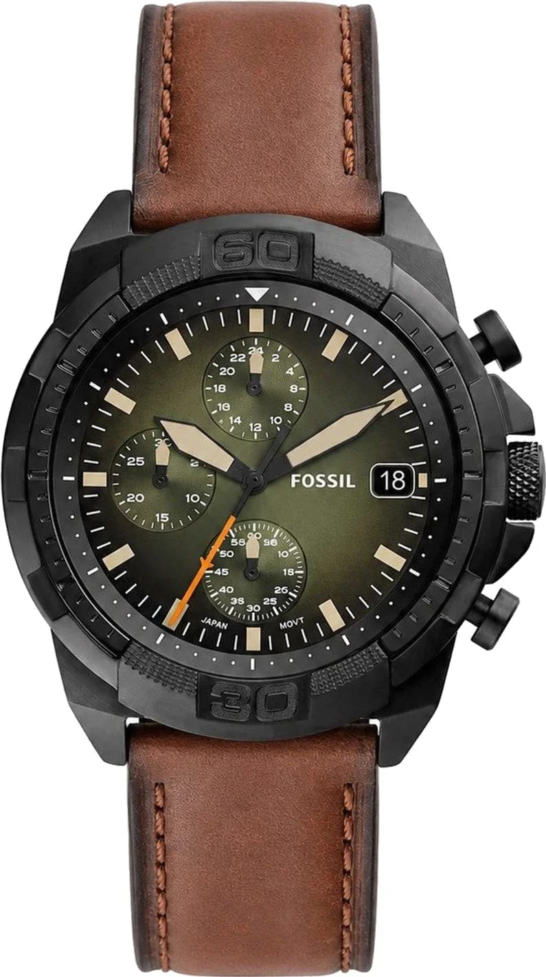 Montre Homme Fossil Bronson FS5856 cadran vert bracelet cuir