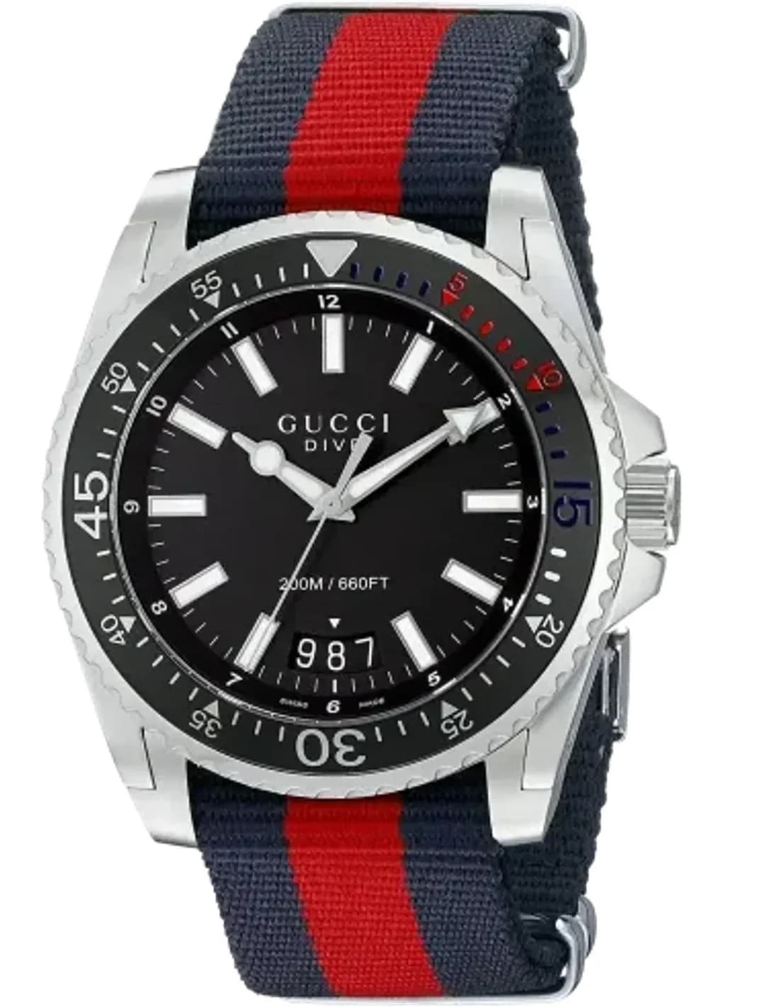 Montre Homme Gucci YA136210 Dive Acier et Nylon Bleu Rouge