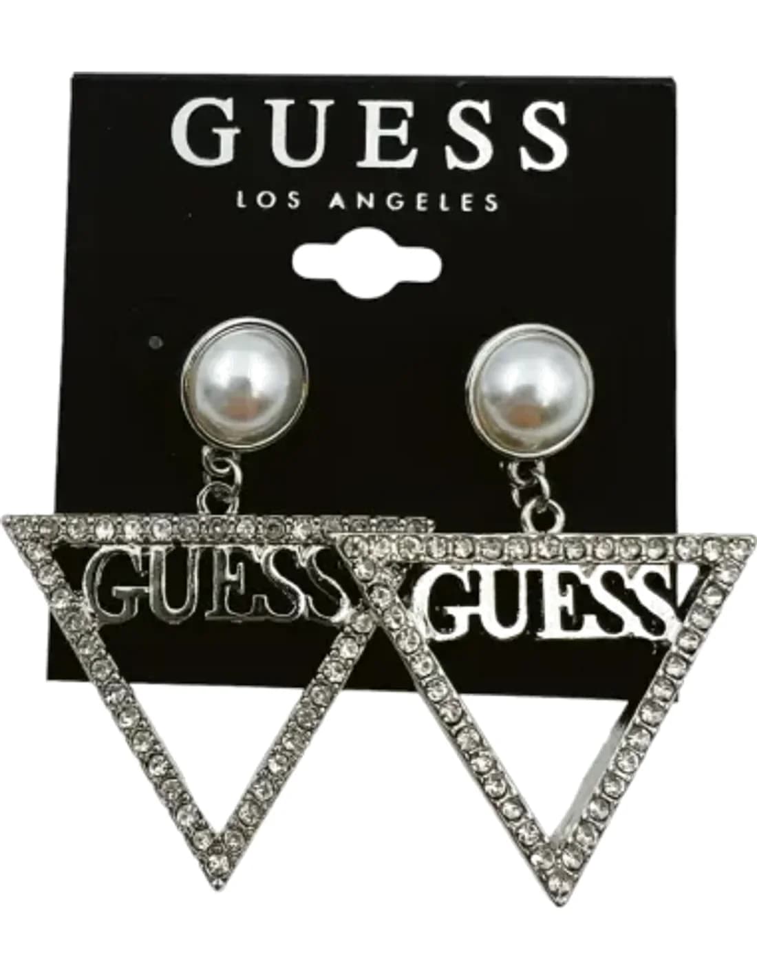 Boucles d'oreilles Guess pour femme, triangle métal argenté avec zirconium, réf. 109789