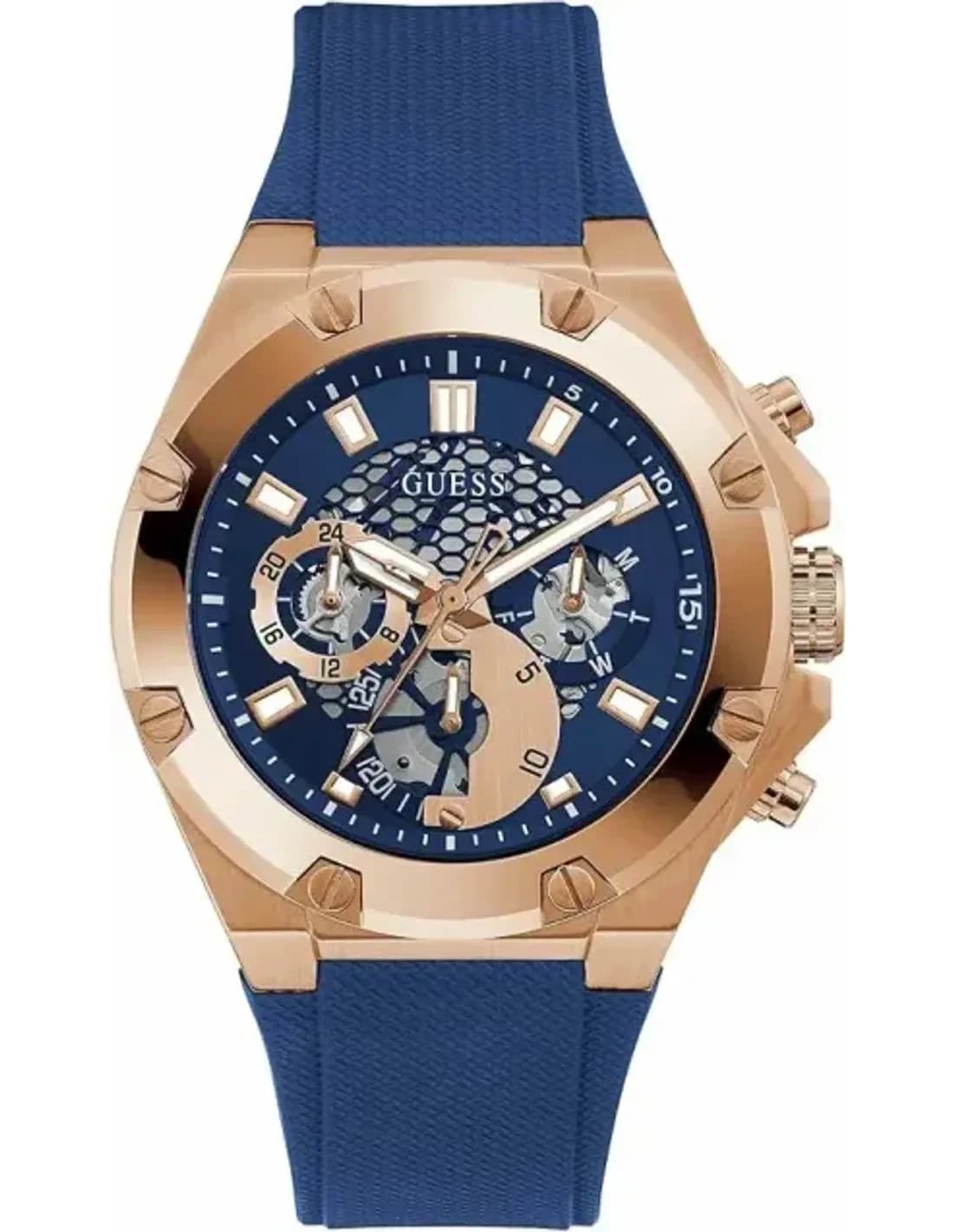 Montre Homme Guess GW0334G3 Bracelet Silicone Bleu et Boîtier Or Rose