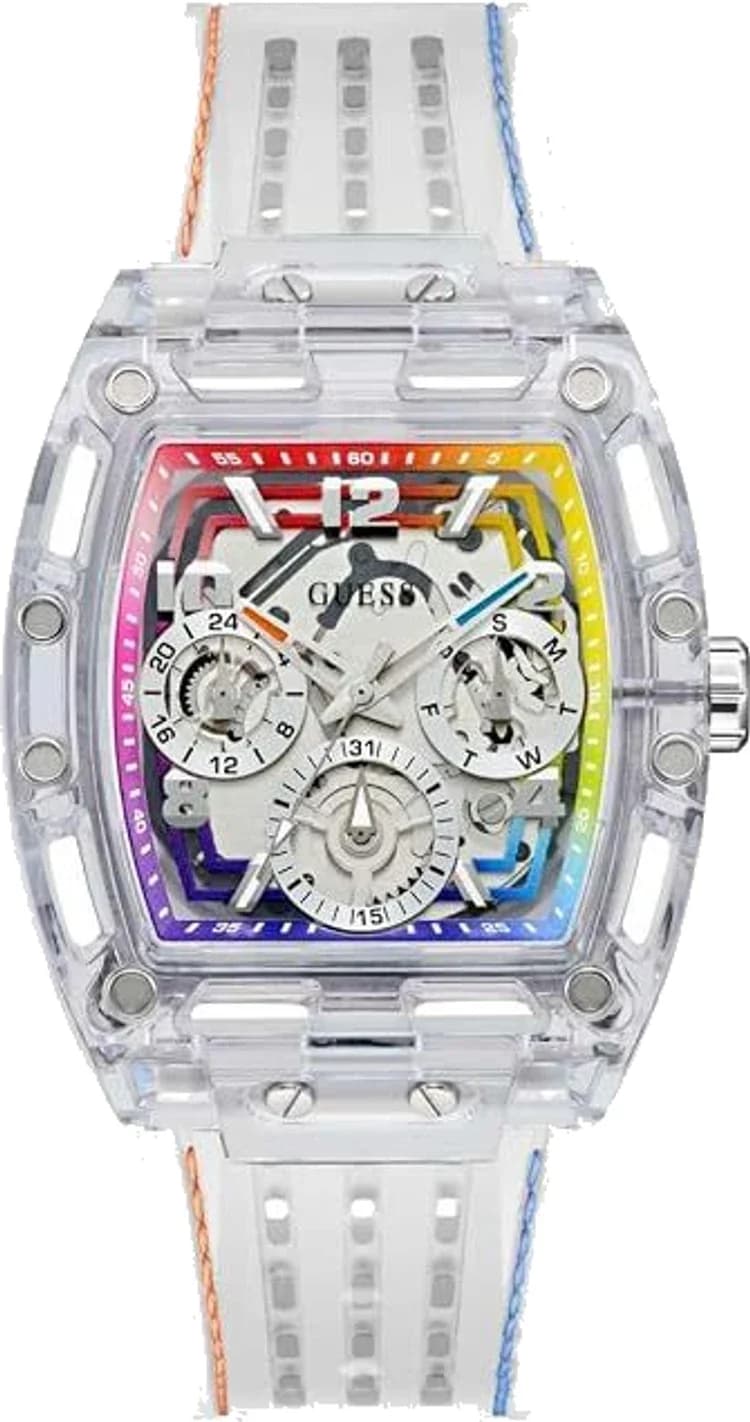 Montre Homme Guess Phoenix GW0499G13 cadran multicolore bracelet silicone blanc