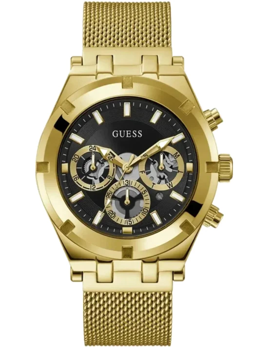 Montre Homme Guess Continental GW0582G2 bracelet doré en acier cadran noir multifonction