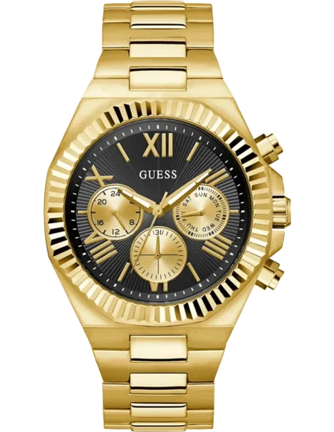 Montre Guess GW0703G5 Equity Acier Doré et Cadran Noir Multifonctions