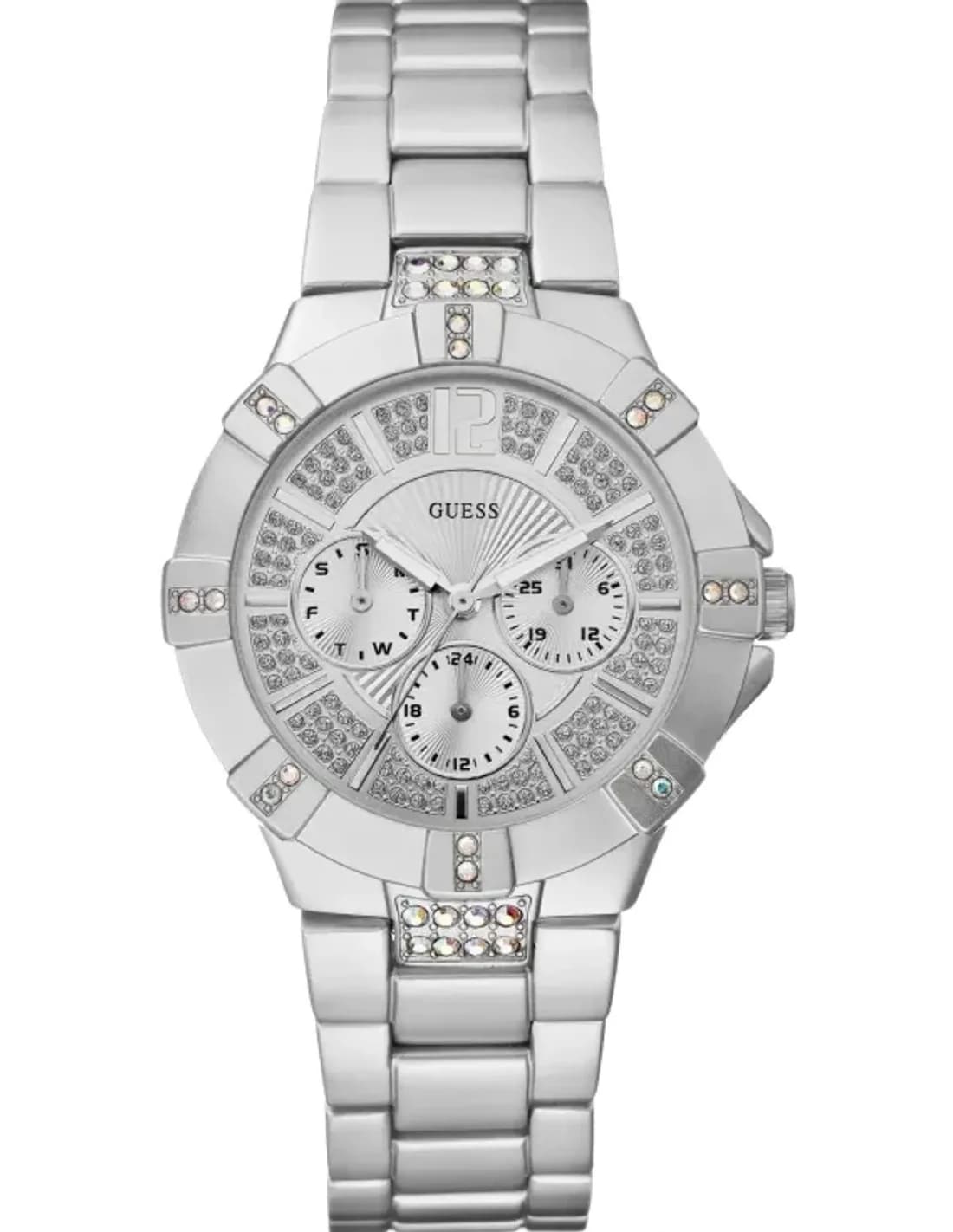 Montre Femme Guess Vista Argent W11624L1 Style Chrono et Lunette Strass