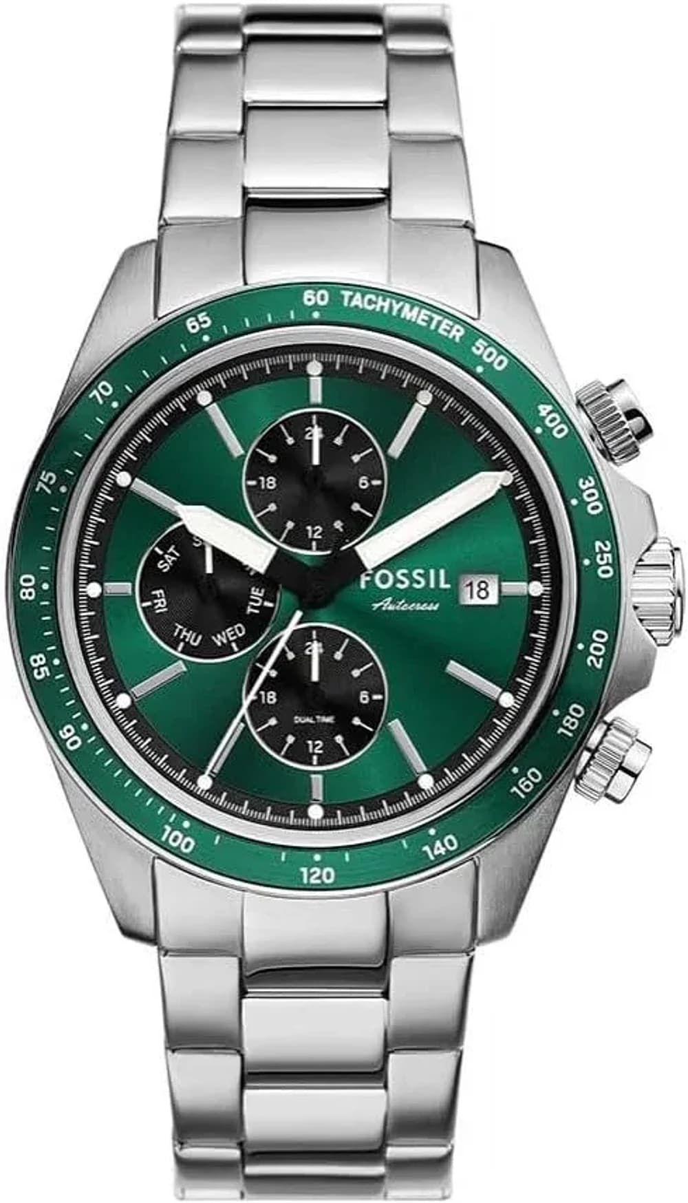 Montre Homme Fossil Autocross BQ2878 cadran vert bracelet acier