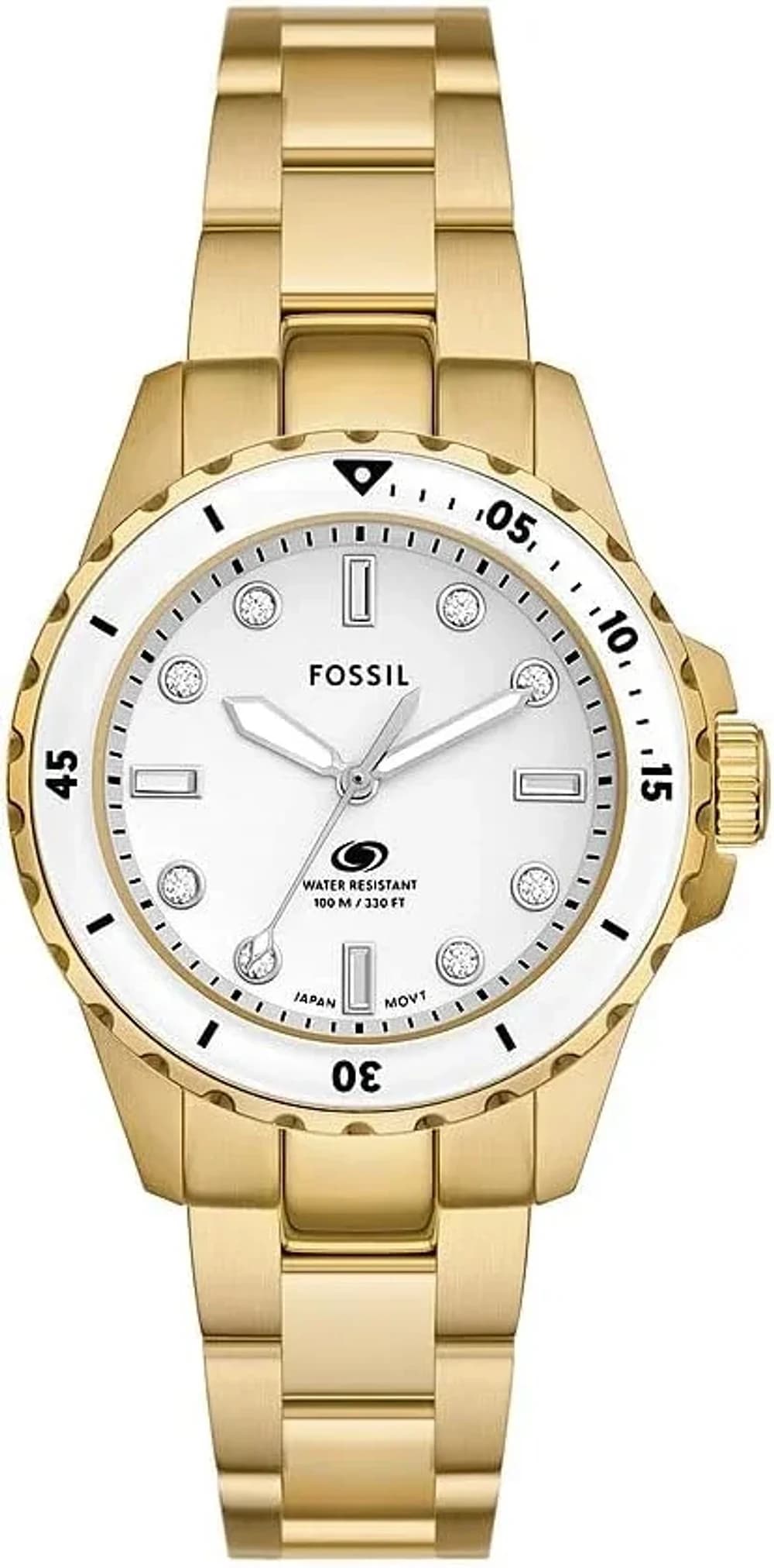 Montre Femme Fossil Blue Dive ES5350 cadran blanc bracelet acier