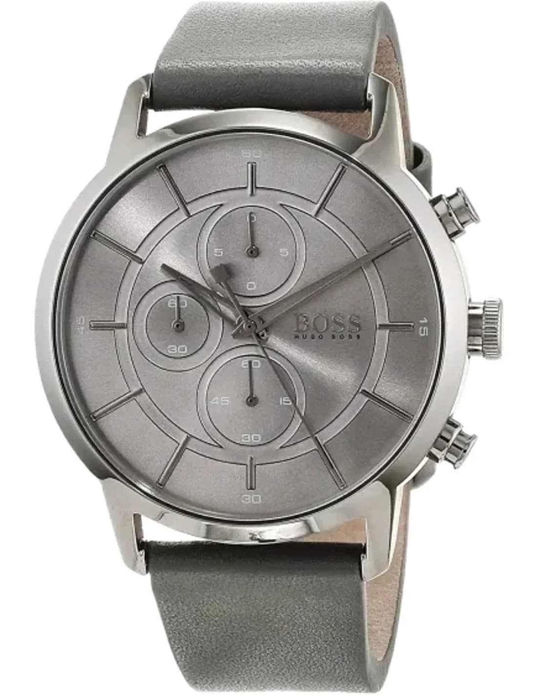 Montre Homme Hugo Boss 1513570 Chronographe Acier Brossé et Cuir Gris