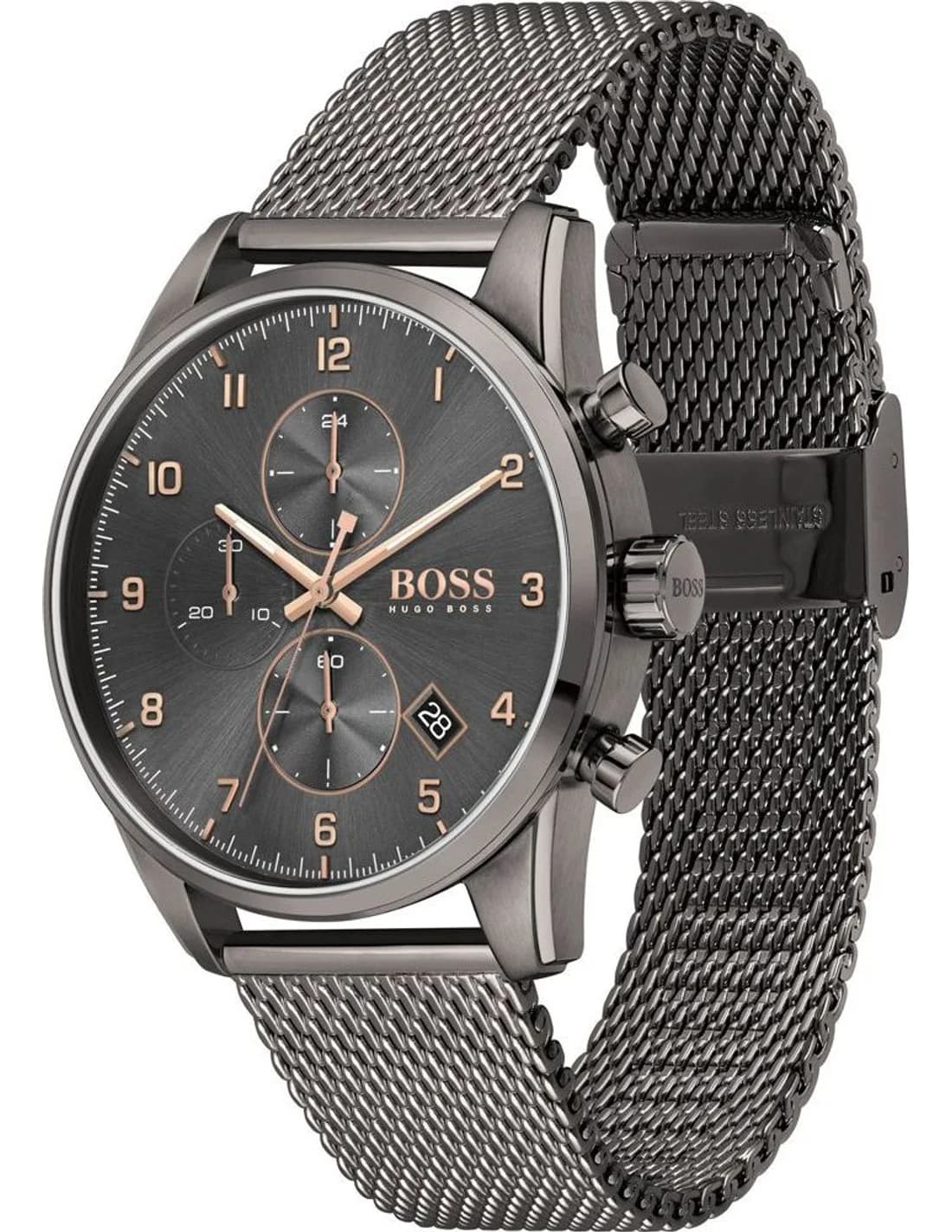 Montre Hugo Boss Skymaster 1513837 homme grise, acier inoxydable pvd gris 44mm, quartz 5 ATM vue 2