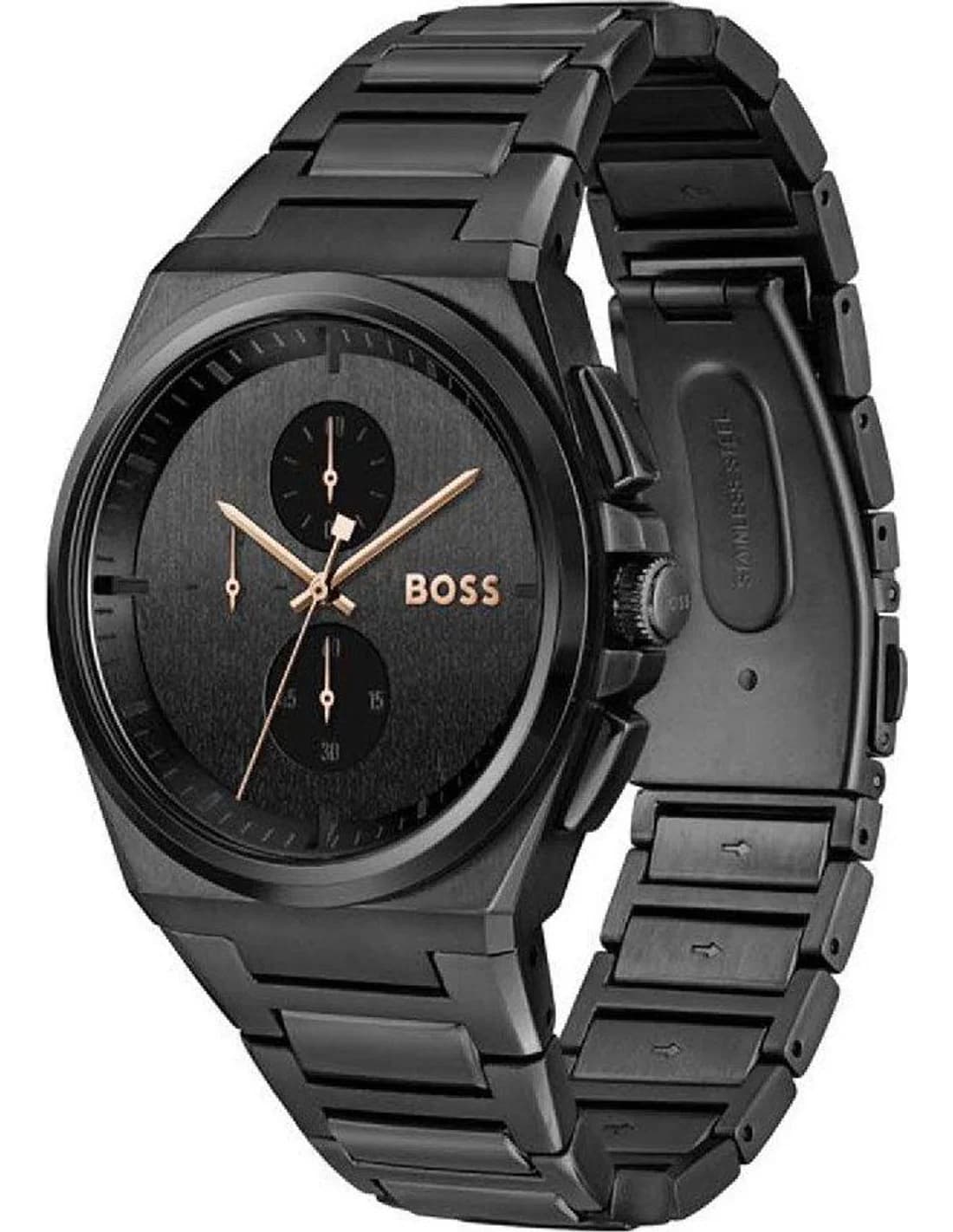 Montre Hugo Boss Steer 1514068 homme noire, acier inoxydable pvd noir 45.8mm, quartz 5 ATM vue 2