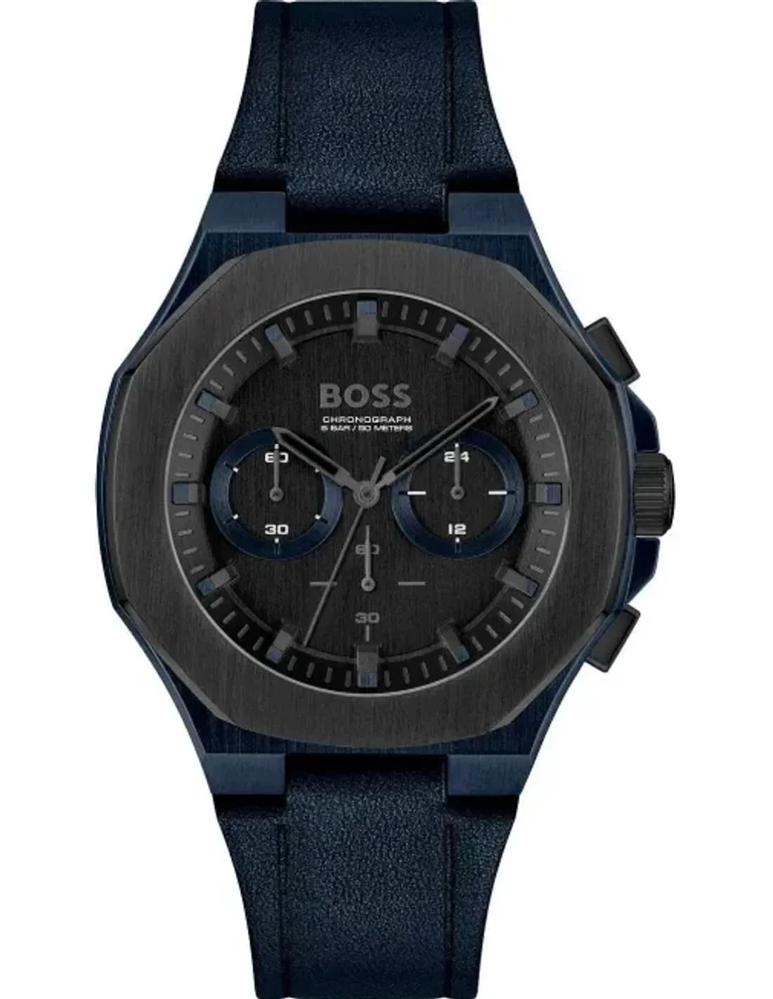 Montre Hugo Boss 1514086 Chronographe en acier bracelet cuir bleu