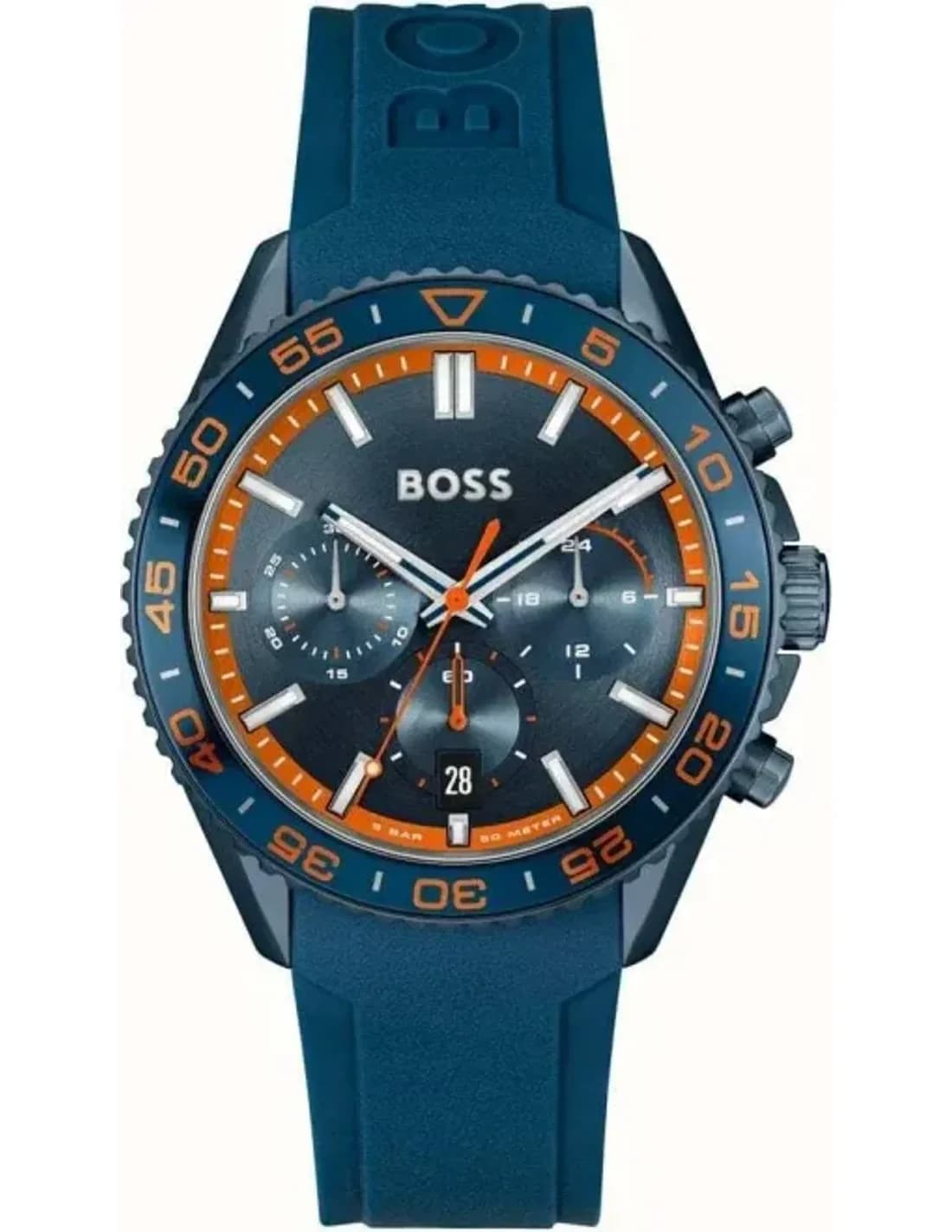 Montre Homme Hugo Boss Runner 1514142 bracelet silicone bleu cadran multifonctions
