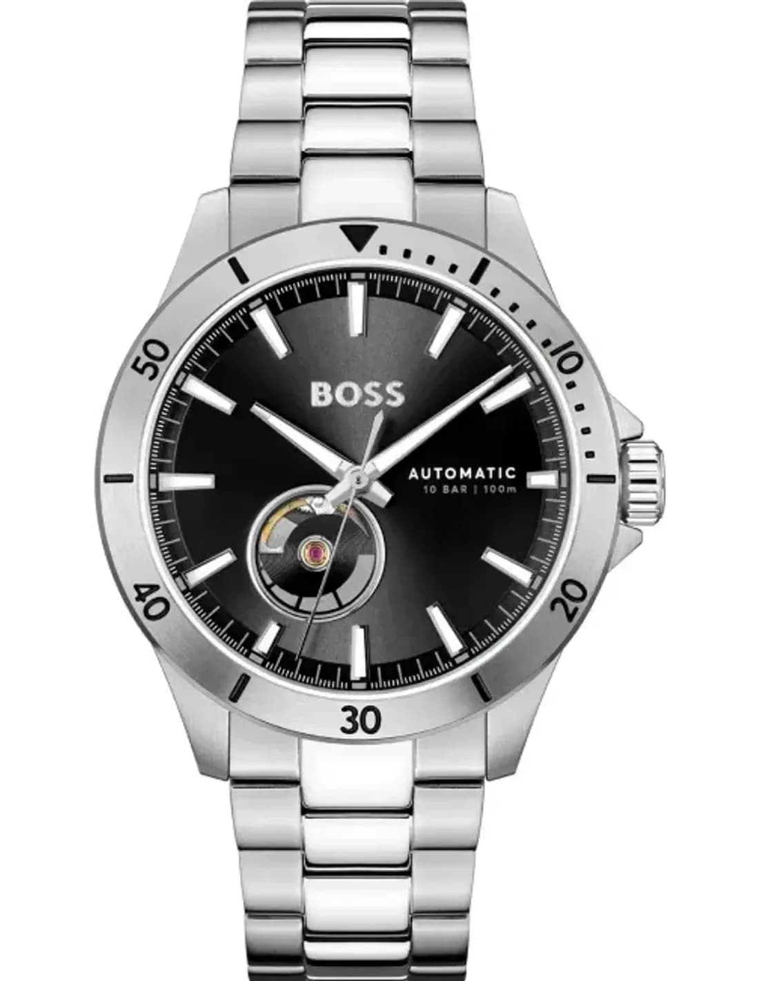Montre Homme Hugo Boss Automatique Troper 1514202 bracelet acier argenté cadran noir