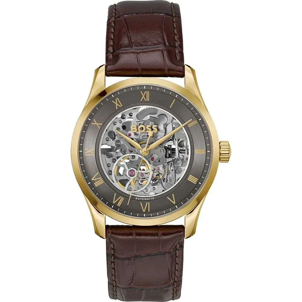 Montre Homme Hugo Boss Automatique Principle 1514235 dorée bracelet cuir