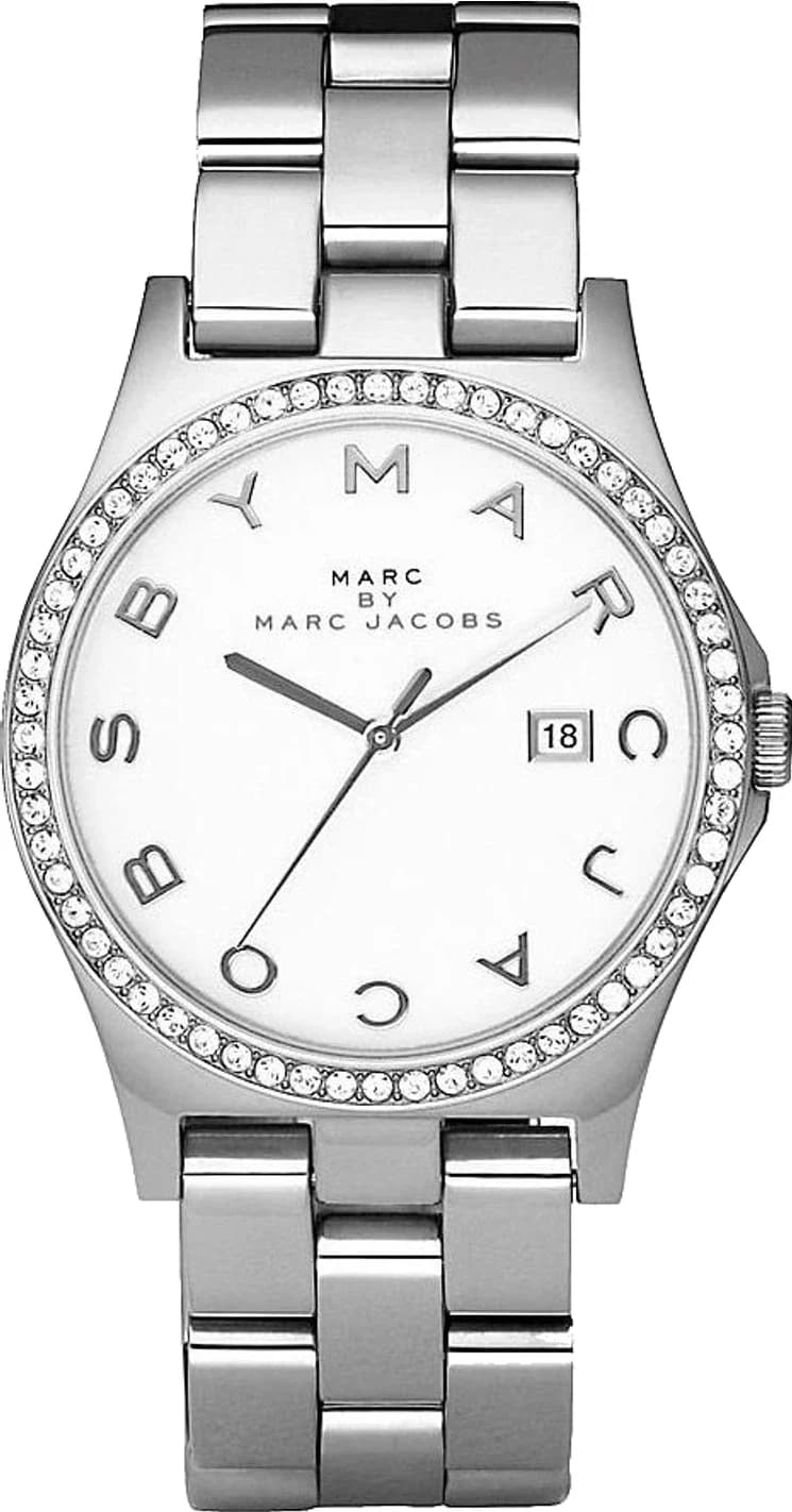 Montre Femme Marc Jacobs Henry MBM3044 Cadran Blanc Acier Argenté Lunette Strass