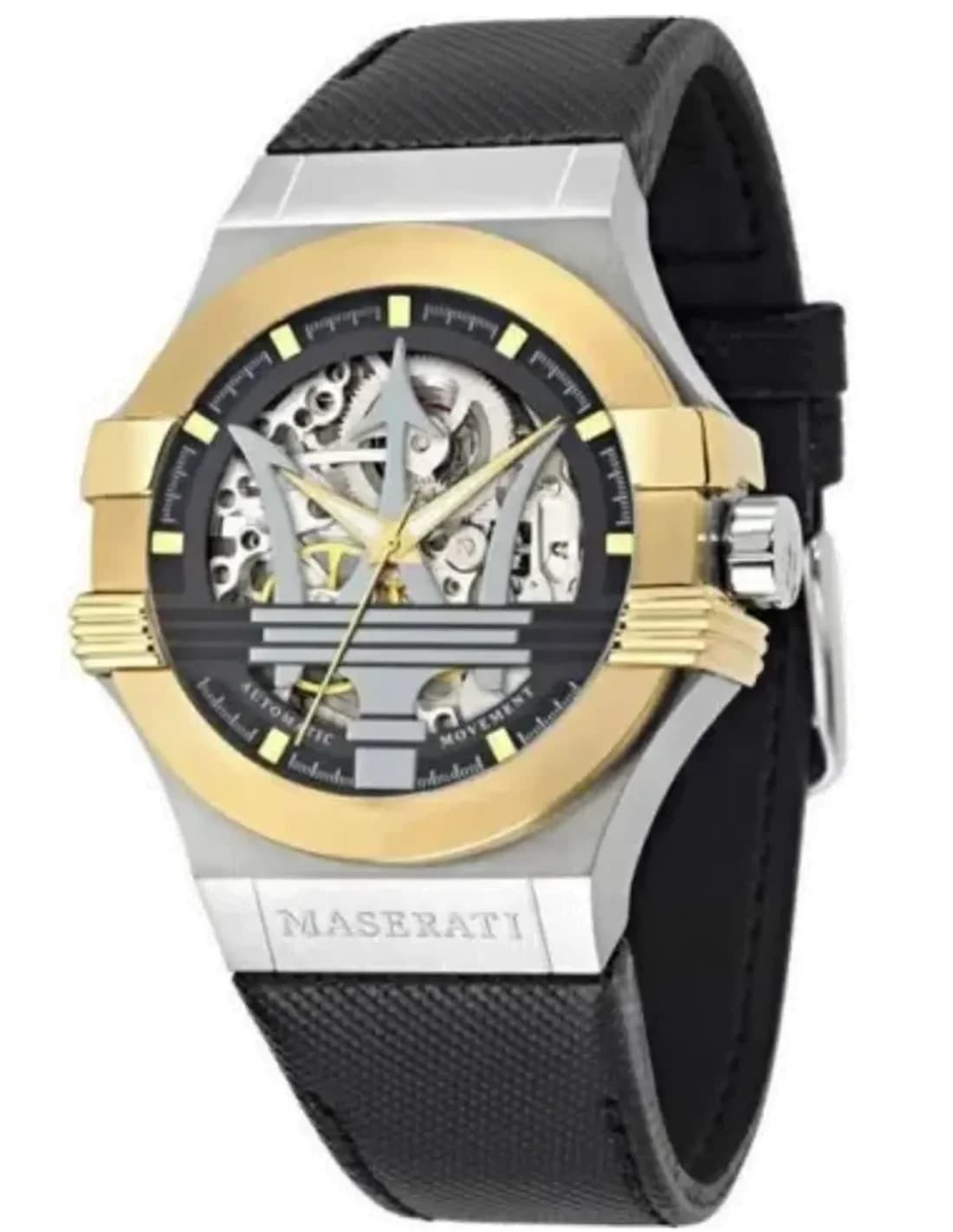 Montre automatique Maserati Potenza R8821108011 Squelette bracelet en cuir noir