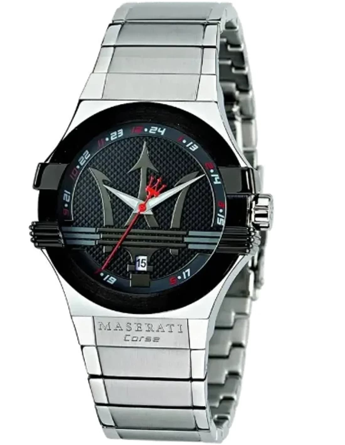 Montre Maserati Potenza R8853108001 ronde acier cadran noir détails rouges