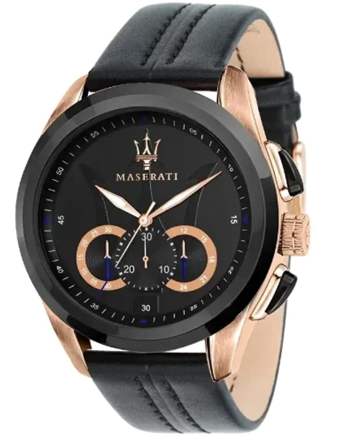 Montre Maserati Traguardo R8871612025 Noire avec détails en acier or rose