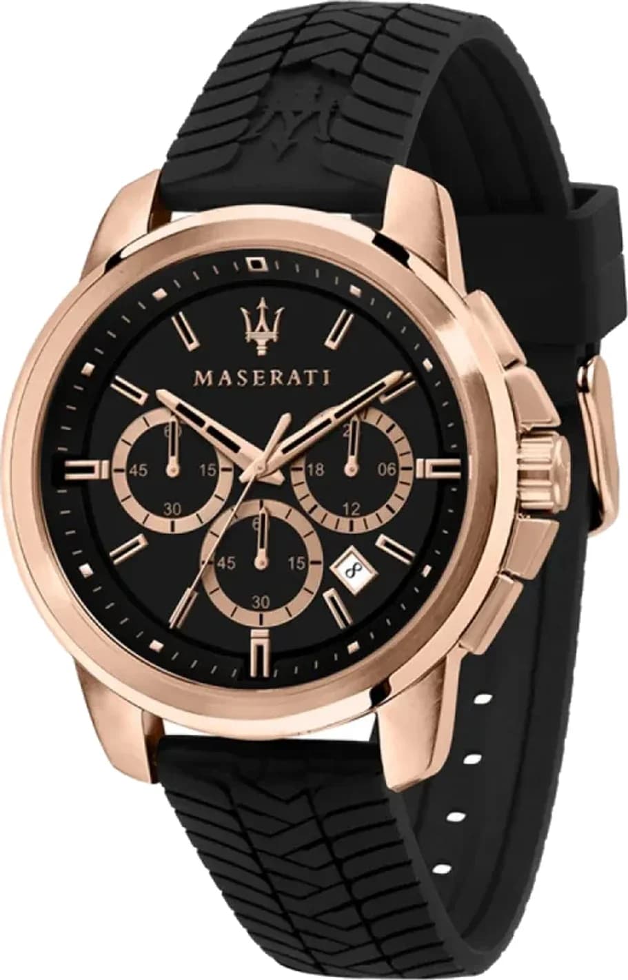 Montre Homme Maserati Successo R8871621012 chronographe cadran noir bracelet en silicone noir