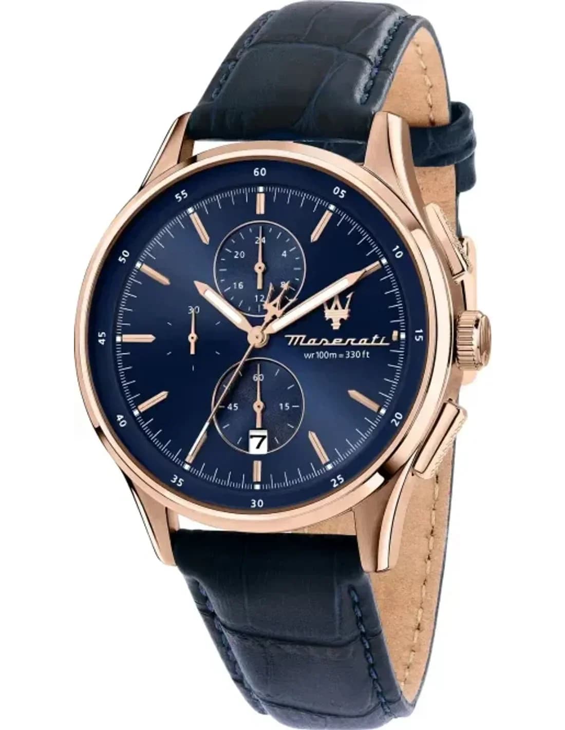 Montre Maserati R8871624009 Sorpasso en Acier Or Rose et Cuir Bleu Marine
