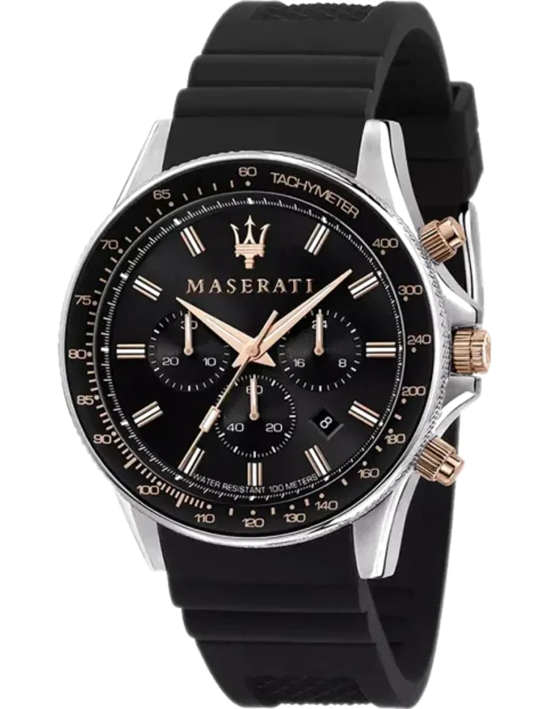 Montre Homme Maserati Sfida R8871640002 Chronographe Tachymètre Cadran Noir Bracelet Silicone Noir