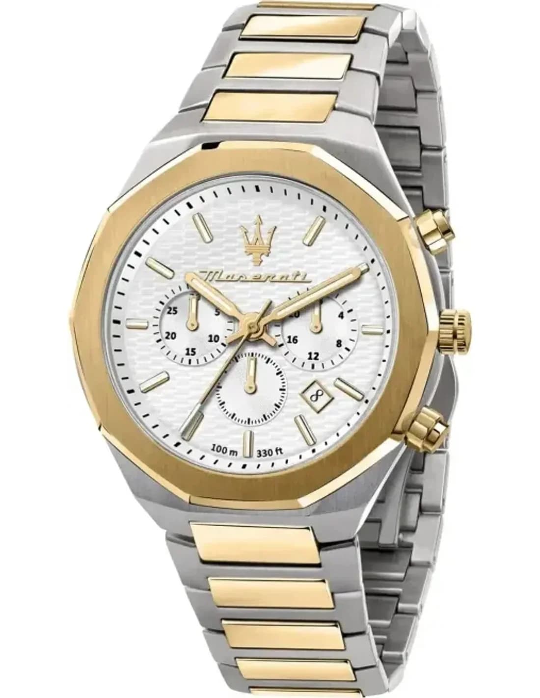 Montre Maserati R8873642009 Stile Acier Bicolore et Cadran Blanc