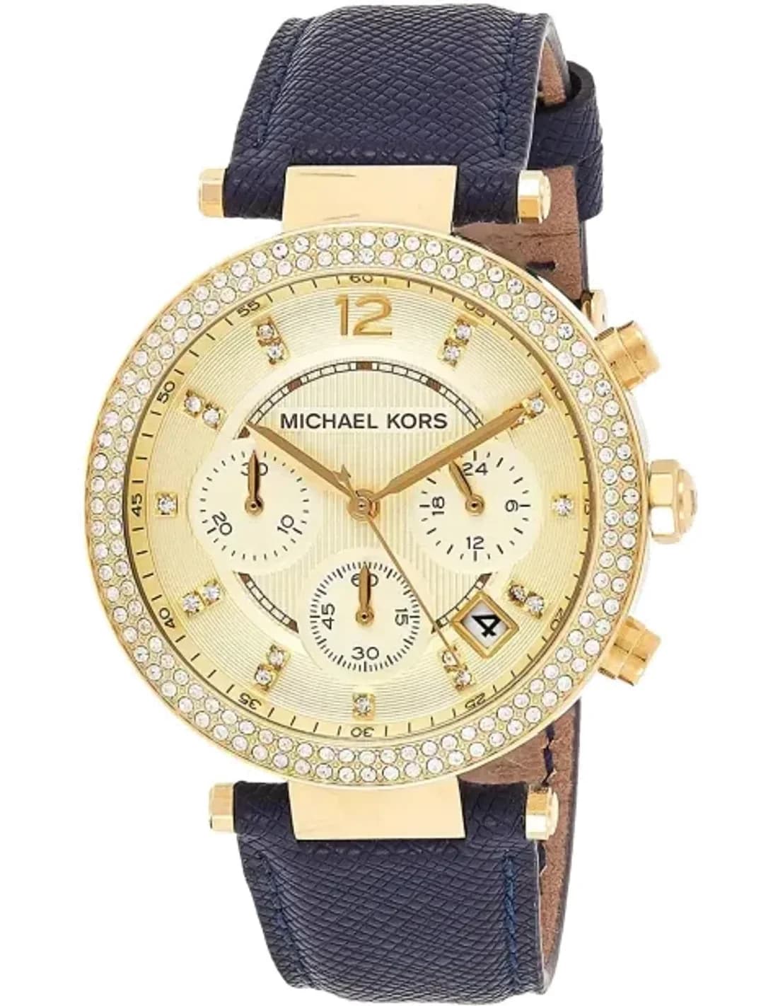 Montre Michael Kors MK2280 Chronographe en Acier Doré et Cuir Bleu Marine