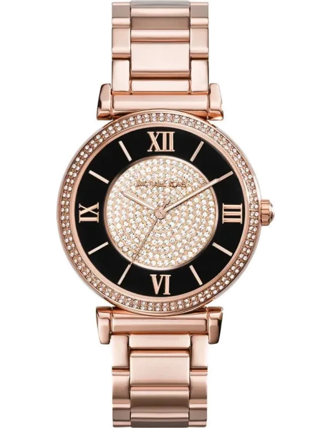 Montre Michael Kors MK3339 Or Rose et Cristaux Cadran Noir