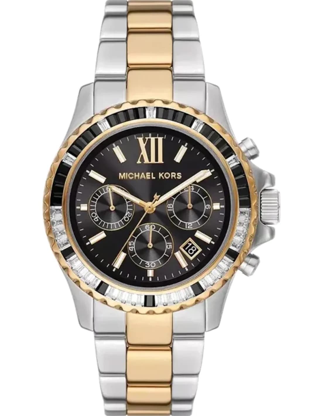 Montre chronographe Michael Kors Everest MK7209 pavée de cristaux bracelet bicolore
