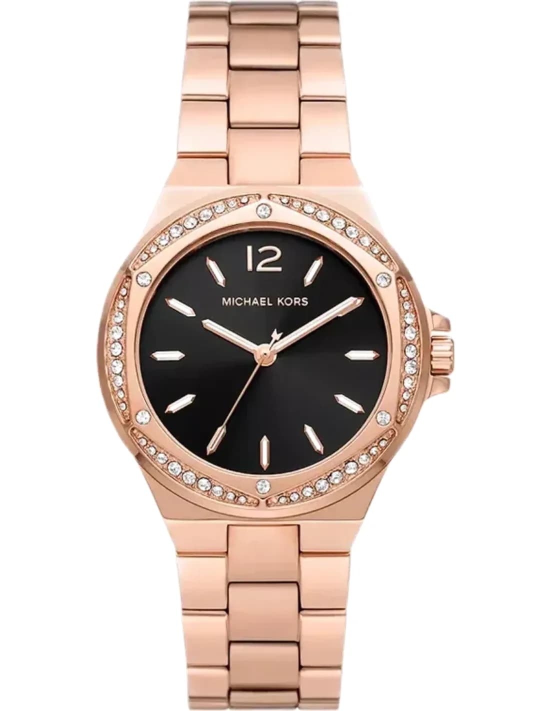 Montre Michael Kors Lennox MK7233 cadran noir bracelet acier inoxydable doré rose
